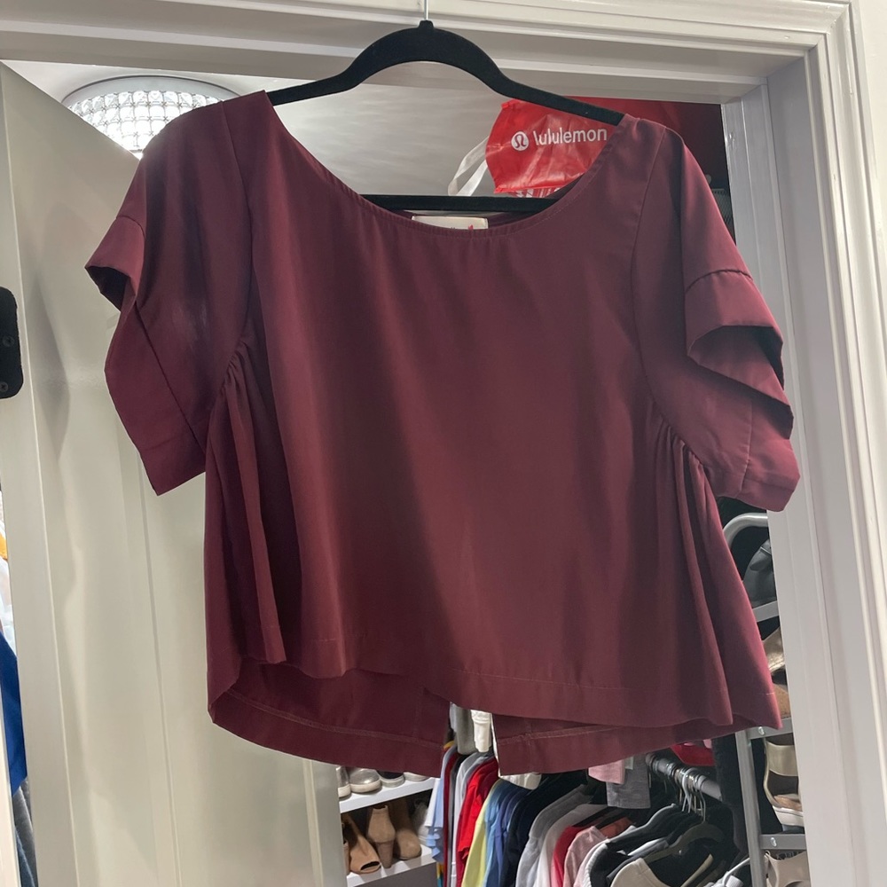 Red cropped silk top